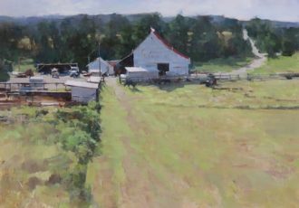 "High Oaks Farm" Oil, 18" x 18" by artist Deborah Tilby. See her portfolio by visiting www.ArtsyShark.com