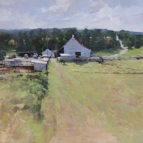 "High Oaks Farm" Oil, 18" x 18" by artist Deborah Tilby. See her portfolio by visiting www.ArtsyShark.com