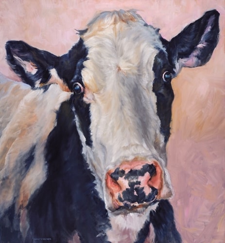 "Pink Nose" Oil, 24" x 26" by artist Diane Weiner. See her portfolio by visiting www.ArtsyShark.com