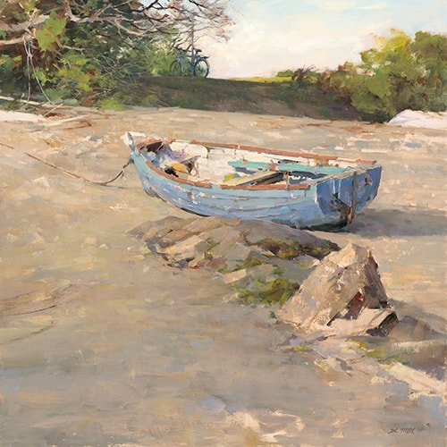 "The Bicycle and the Boat" Oil, 24" x 24" by artist Deborah Tilby. See her portfolio by visiting www.ArtsyShark.com