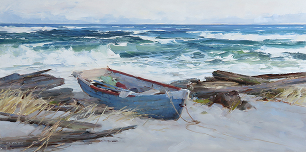 "Waves Coming In" Oil, 24" x 12" by artist Deborah Tilby. See her portfolio by visiting www.ArtsyShark.com