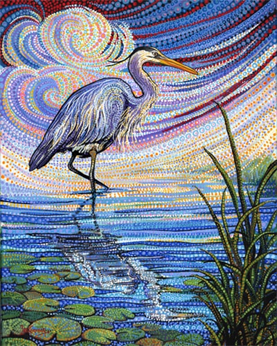 "Blue Heron" Acrylic on Canvas, 16" x 20" by artist Ira Kennedy. See his portfolio by visiting www.ArtsyShark.com