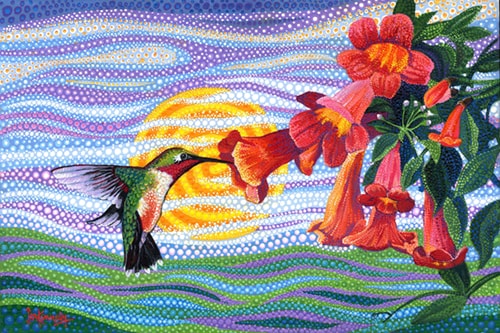 "Crossvine Hummingbird" Acrylic on Canvas, 30" x 20" by artist Ira Kennedy. See his portfolio by visiting www.ArtsyShark.com