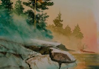 “Misty Morning, Boundary Waters” Watercolor, 22” x 30” by artist Don Rankin. See his portfolio by visiting www.ArtsyShark.com