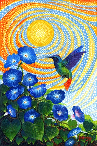 "Morning Glory Hummingbird" Acrylic on Canvas, 30" x 20" by artist Ira Kennedy. See his portfolio by visiting www.ArtsyShark.com