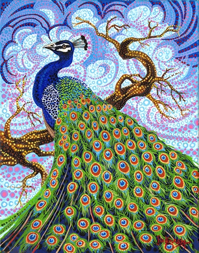 "Peacock" Acrylic on Canvas, 16" x 20" by artist Ira Kennedy. See his portfolio by visiting www.ArtsyShark.com