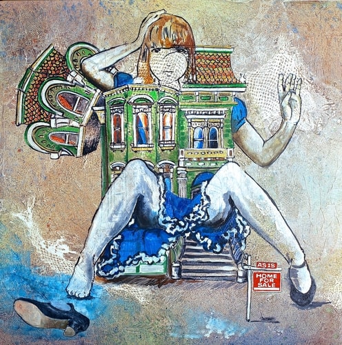 "Alice and the Bubble" Acrylic on Canvas, 36" x 36" by artist Fleur Spolidor. See her portfolio by visiting www.ArtsyShark.com