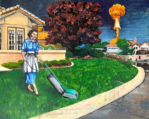 "Atomic Suburbia" Acrylic on Canvas, 20" x 16" by artist Fleur Spolidor. See her portfolio by visiting www.ArtsyShark.com