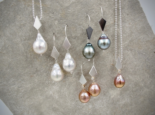 Baroque Pearl Collection: Natural Freshwater and Tahitian Pearls, 8-13mm, Set with Sterling Silver, 14k Gold and White Diamonds by artist Gail Golden. See her portfolio by visiting www.ArtsyShark.com