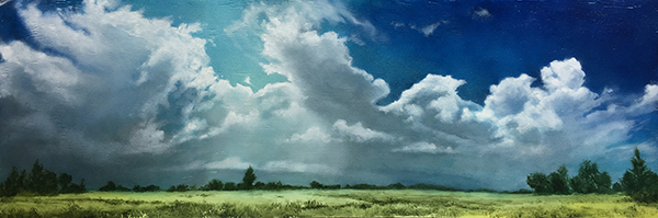 "Cloud Nine" Oil on Panel, 36" x 12" by artist Laura den Hertog. See her portfolio by visiting www.ArtsyShark.com