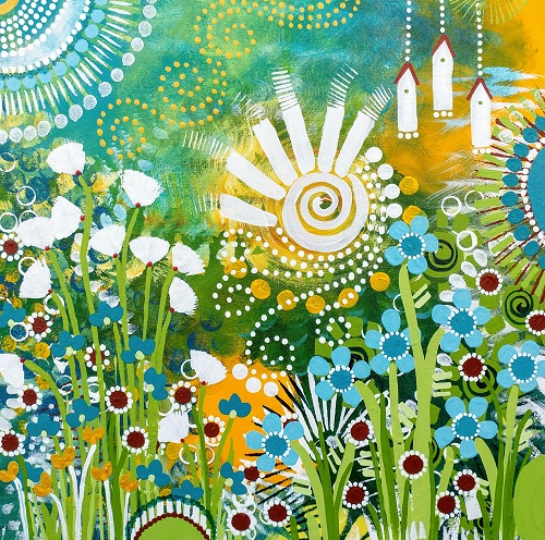 "Wildflower Colour Bath: Delightful" Acrylic on Canvas, 18" x 18" by Artist Debbie Packer. See her portfolio by visiting www.ArtsyShark.com