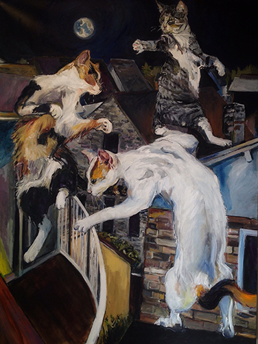 "Meow Mixer" Acrylic, 36" x 48" by Artist Janice Ykema. See her portfolio by visiting www.ArtsyShark.com