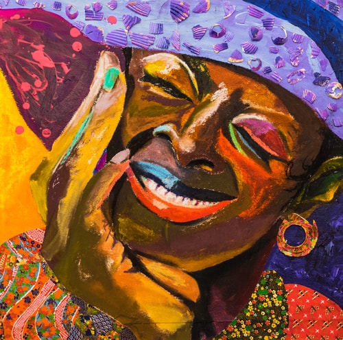 "Joy" Mixed Media, 24" x 24" by artist Karla Reid. See her portfolio by visiting www.ArtsyShark.com