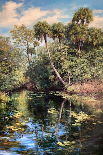 "Loxahatchee River" Oil, 48" x 72" by artist Laurie Snow Hein. See her portfolio by visiting www.ArtsyShark.com