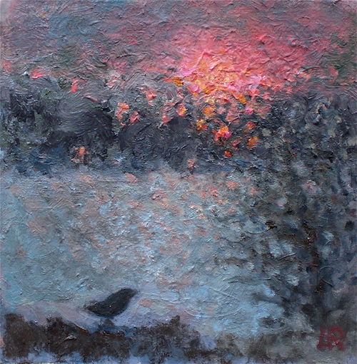 "Winter Song" Oil on Linen, 12" x 12" by Artist Luisa Ramazzotti. See her portfolio by visiting www.ArtsyShark.com