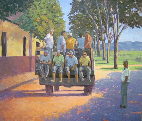 "Returning from Work" Oil on Canvas by Artist Michael Godfrey. See his portfolio by visiting www.ArtsyShark.com