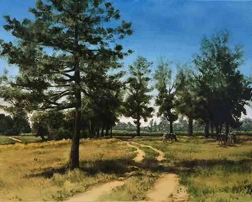 "Midsummer Trail" Oil on Canvas, 20" x 16" by artist Laura den Hertog. See her portfolio by visiting www.ArtsyShark.com