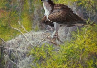"Osprey The Guardian" Oil, 24" x 30" by artist Laurie Snow Hein. See her portfolio by visiting www.ArtsyShark.com