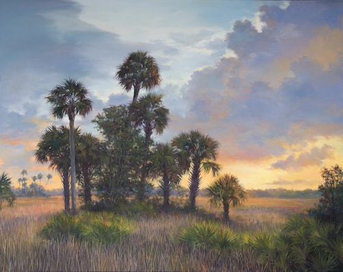 "Ozello Trail Sunrise" Oil, 60" x 40" by artist Laurie Snow Hein. See her portfolio by visiting www.ArtsyShark.com