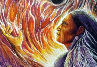 "Rising of the Spirit Bird" Native American Art, Mixed Media, 18" x 28" by artist Shel Waldman. See his portfolio by visiting www.ArtsyShark.com