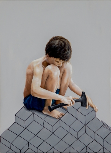 “Boy 1” Acrylic on Canvas, 29cm x 38cm by artist Christina Michalopoulou. See her portfolio by visiting www.ArtsyShark.com