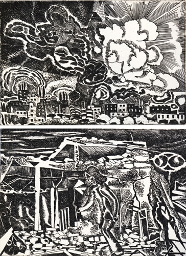 “Syria War” (2 Featured from a Series of 12) Etching on Zinc, Each 6” x 4” by artist Elke Daemmrich. See her portfolio by visiting www.ArtsyShark.com