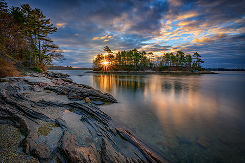 Photograph of Sunrise at Wolfe's Neck Woods by artist Rick Berk. 