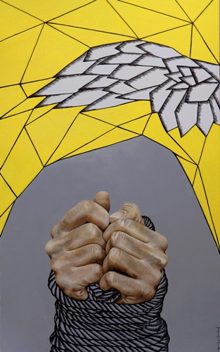 “Rope” Acrylic on Canvas, 90cm x 120cm by artist Christina Michalopoulou. See her portfolio by visiting www.ArtsyShark.com