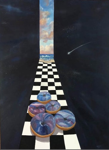 "Across The Universe" Oil, 40" x 30" by artist Terry Romero Paul. See her portfolio by visiting www.ArtsyShark.com