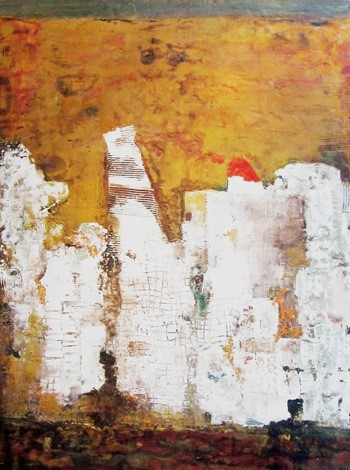 "A Sense of Place" Mixed Media, 28" x 40" by Artist Bela Fidel. See her portfolio by visiting www.ArtsyShark.com