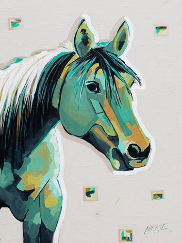 Colorful contemporary painting of a horse by artist Nikkie Markle. 