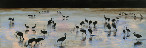 "Bosque Del Apache" Acrylic, 72" x 24" by artist Ellen (Ellie) Fuller. See her portfolio by visiting www.ArtsyShark.com