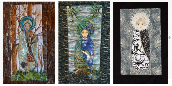From Left to Right: “Guardian of the Forest,” “Guardian of the River” and “Guardian of Winter” (Inspired by Dianne Cevaal) Cotton, Embroidery Floss and Glass Beads, 10” x 13” Each by artist Silke Cliatt. See her portfolio by visiting www.ArtsyShark.com