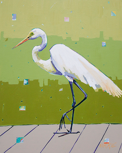 Egret painting in Acrylic on Canvas by artist Nikkie Markle.