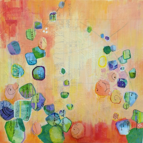 "Floating Skyward" Mixed Media, 12" x 12" by artist Kathy Ferguson. See her portfolio by visiting www.ArtsyShark.com