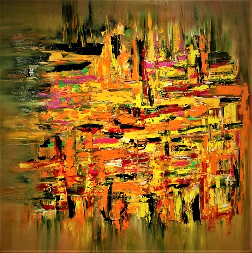 "Order in Chaos" Oil on Canvas, 48" x 48" by Artist Hanna Supetran. See her portfolio by visiting www.ArtsyShark.com
