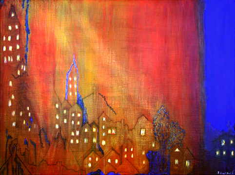 "City Lights" Acrylic on Linen, 102cm x 76cm by Artist Irena Grant-Koch. See her portfolio by visiting www.ArtsyShark.com