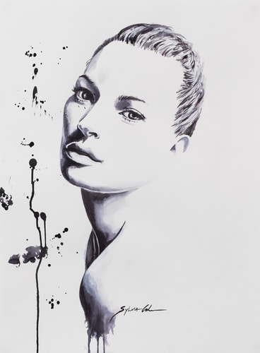 Black and White Portrait of Kate Moss by artist Sylvia Cohen.