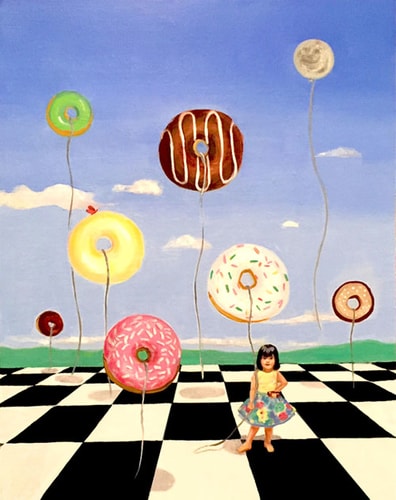 "Life Is Sweet Take A Bite" Oil, 36" x 36" by artist Terry Romero Paul. See her portfolio by visiting www.ArtsyShark.com