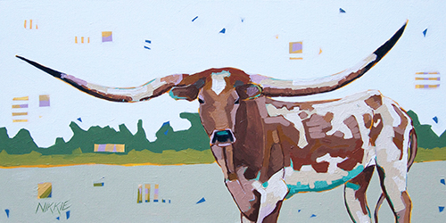 Painting of a Longhorn steer in acrylic by artist Nikkie Markle.