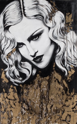 Portrait of Madonna in Acrylic and Gold Leaf by artist Sylvia Cohen.