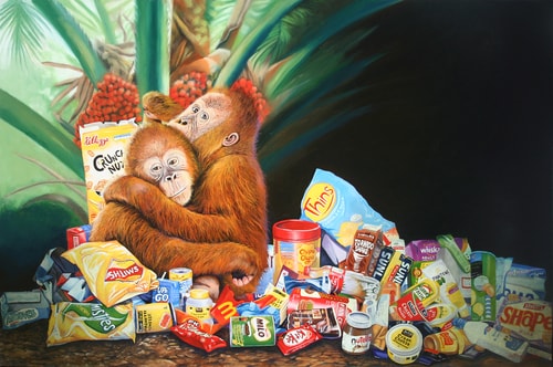 “Palm Oil and Pollution” Oil on Canvas, 152cm x 101cm by artist Jo Frederiks. See her portfolio by visiting www.ArtsyShark.com