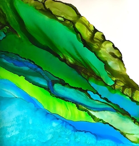 "Inclined" Alcohol Ink on Paper, 20" x 20 by Artist Sandy Smith. See her portfolio by visiting www.ArtsyShark.com