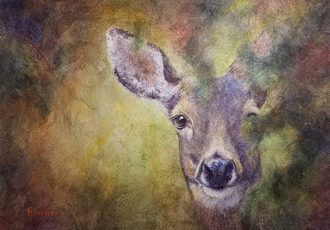 "Autumn Surprise" Watercolor on Textured Canvas, 24" x 18" by artist Renee St. Peter. See her portfolio by visiting www.ArtsyShark.com