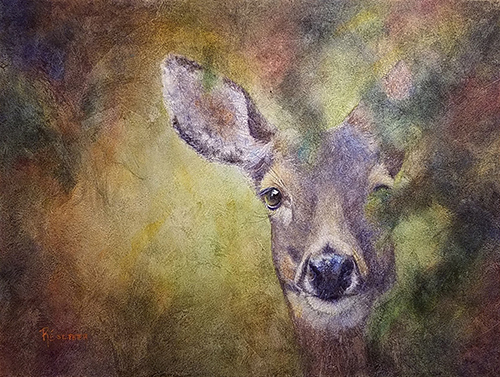 "Autumn Surprise" Watercolor on Textured Canvas, 24" x 18" by artist Renee St. Peter. See her portfolio by visiting www.ArtsyShark.com