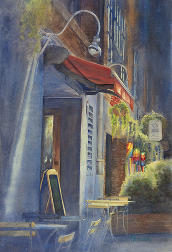 "Happy Hour" Watercolor on Paper, 15" x 22" by artist Renee St. Peter. See her portfolio by visiting www.ArtsyShark.com