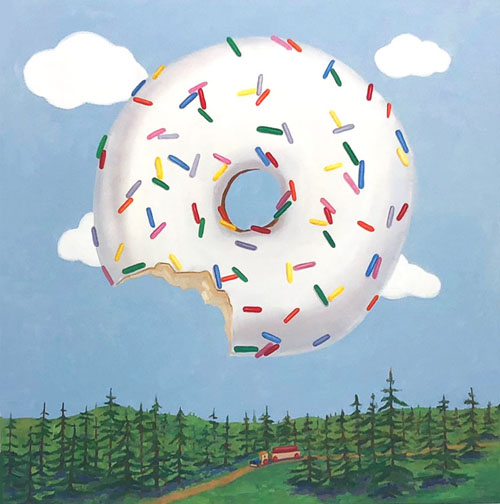 "Stay And Say Hello" Oil, 36" x 36" by artist Terry Romero Paul. See her portfolio by visiting www.ArtsyShark.com