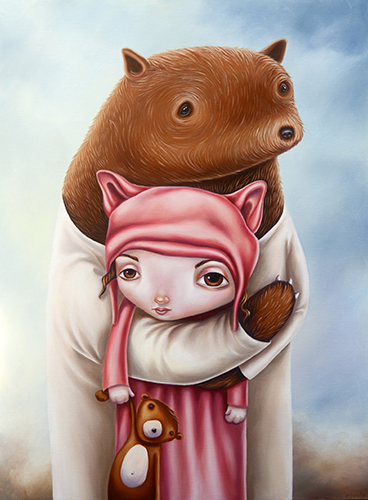 “Teddy and Bear” Oil on Linen, 30” x 40” by artist Rachel Favelle. See her portfolio by visiting www.ArtsyShark.com