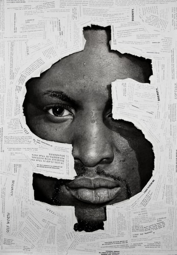 “The Value of Nothing I” Charcoal and Paper Collage on Paper, 52” x 60” by artist Ken Nwadiogbu. See his portfolio by visiting www.ArtsyShark.com