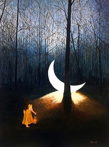 "L'il Luna" Acrylic on Canvas, 30" x 40" x 2" by Artist Tom Blood. See his portfolio by visiting www.ArtsyShark.com